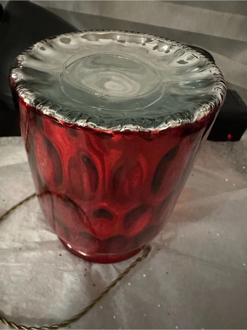 Red Glass Lantern Vase with Handle - Unbranded